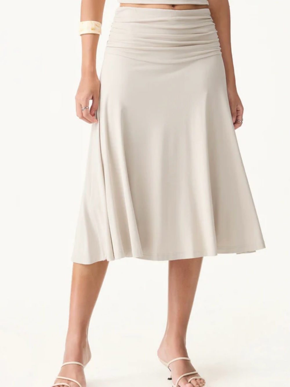 OGL Cream Ruched Waist A-Line Midi Skirt NWT Color Midnight Navy size L